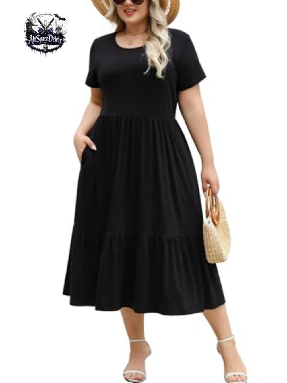 Plus Size Midi Dress Viscose Elastane Pockets Tiered Casual